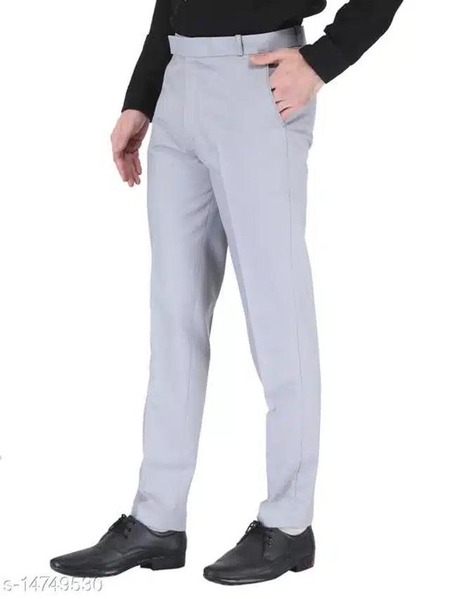 Men's Slim Fit Grey Cotton Blend Trousers - Size 28