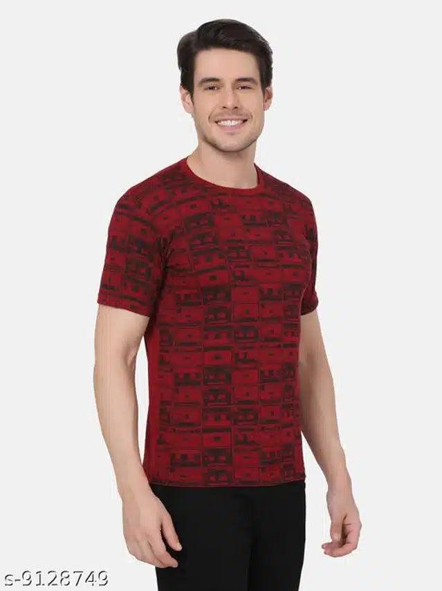 Half Sleeves T-Shirt for Men (Maroon & Black, M)