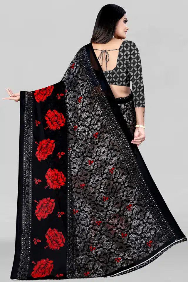 Printed Saree for Women (Black, 5.95 m) - TREND BUY