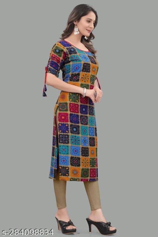 Rayon Printed Kurti for Women (Blue,M) - TREND BUY