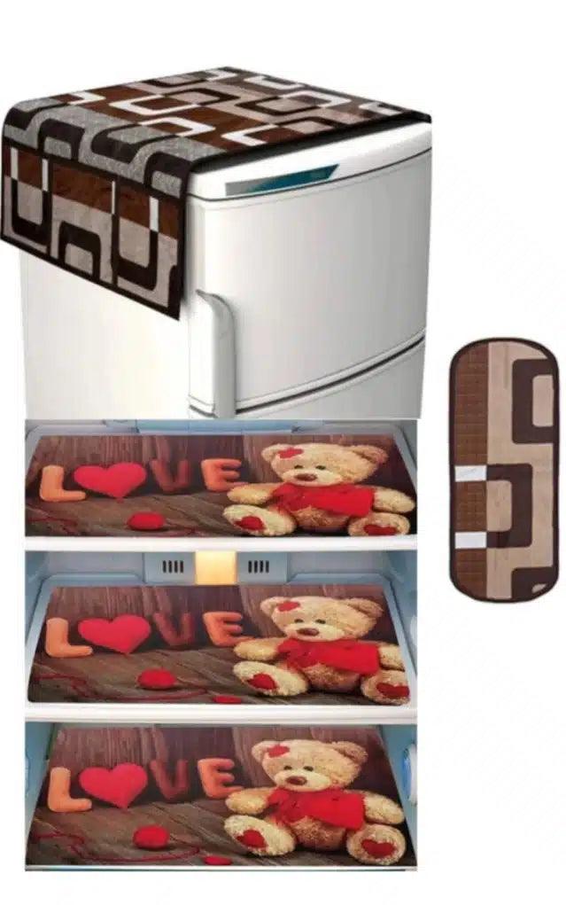 Knit Printed Fridge 3 Pcs Mat with Top & Handle Cover (Multicolor, Set of 1)