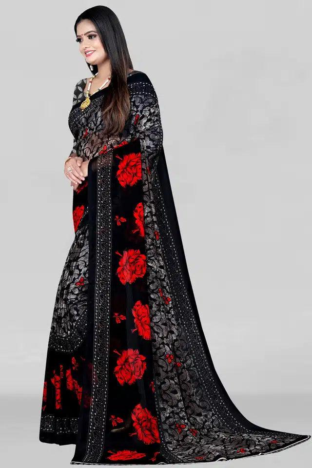 Printed Saree for Women (Black, 5.95 m) - TREND BUY