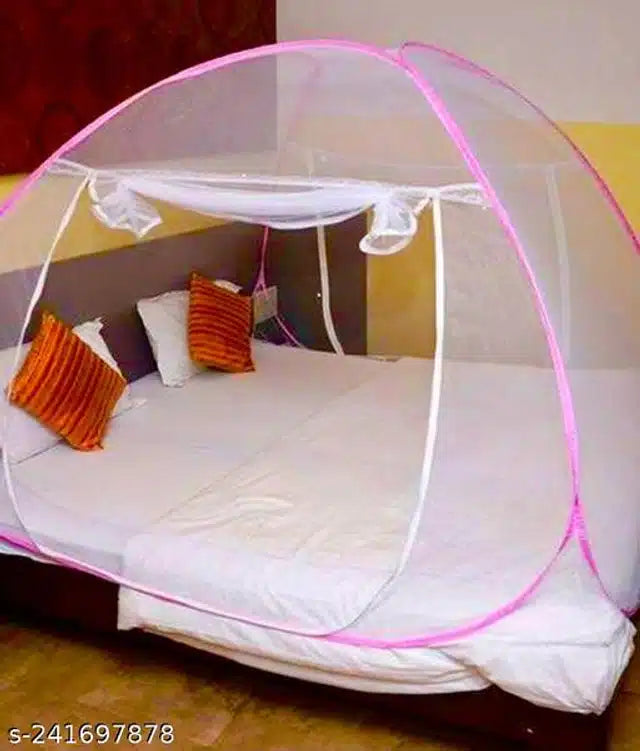 Polyester Mosquito Net (White & Pink, 7x7 Feet)