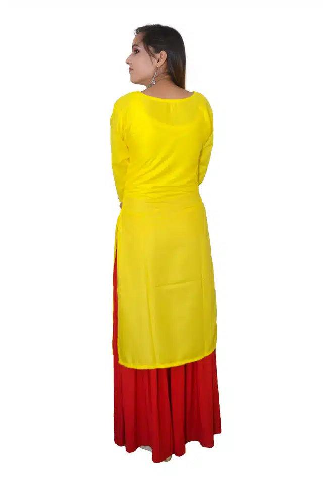 Viscose Rayon Embroidered Kurti for Women (Yellow, S) - TREND BUY