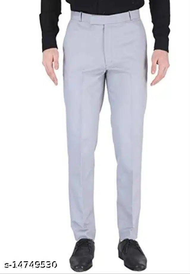 Men's Slim Fit Grey Cotton Blend Trousers - Size 28