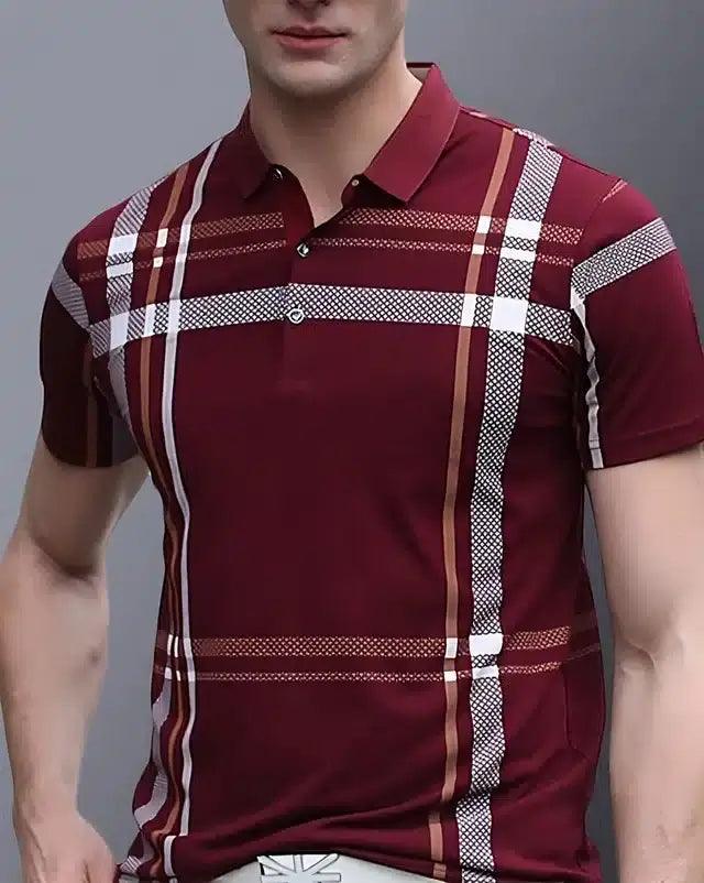 Cotton Blend Printed T-shirt for Men - Maroon (S)