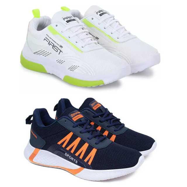 Sports Shoes For Men (Pack Of 2) (White & Blue, 6) (SLI-23)