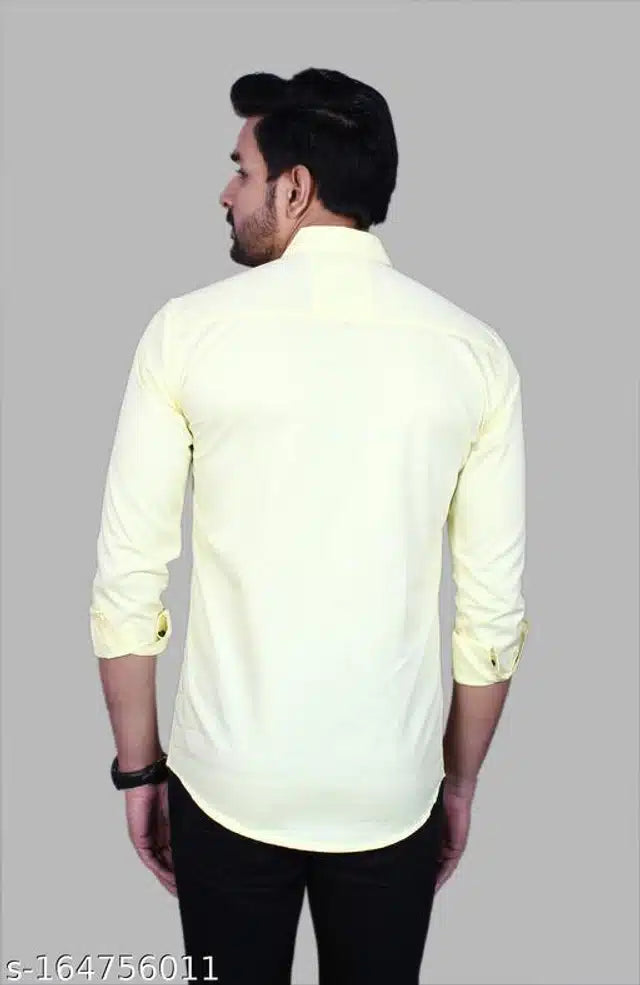 Cotton Blend Full Sleeves Shirt for Men (Yellow, M)