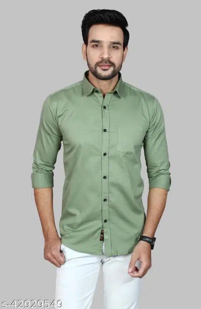 Cotton Blend Full Sleeves Shirt for Men - Mint Green (M)