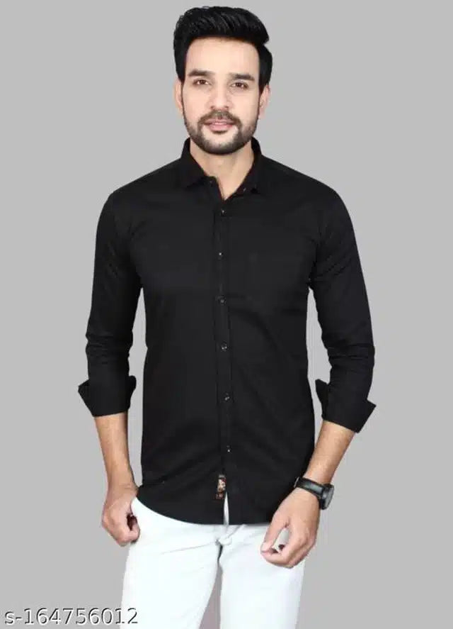 Cotton Blend Full Sleeves Shirt for Men (Black, M)