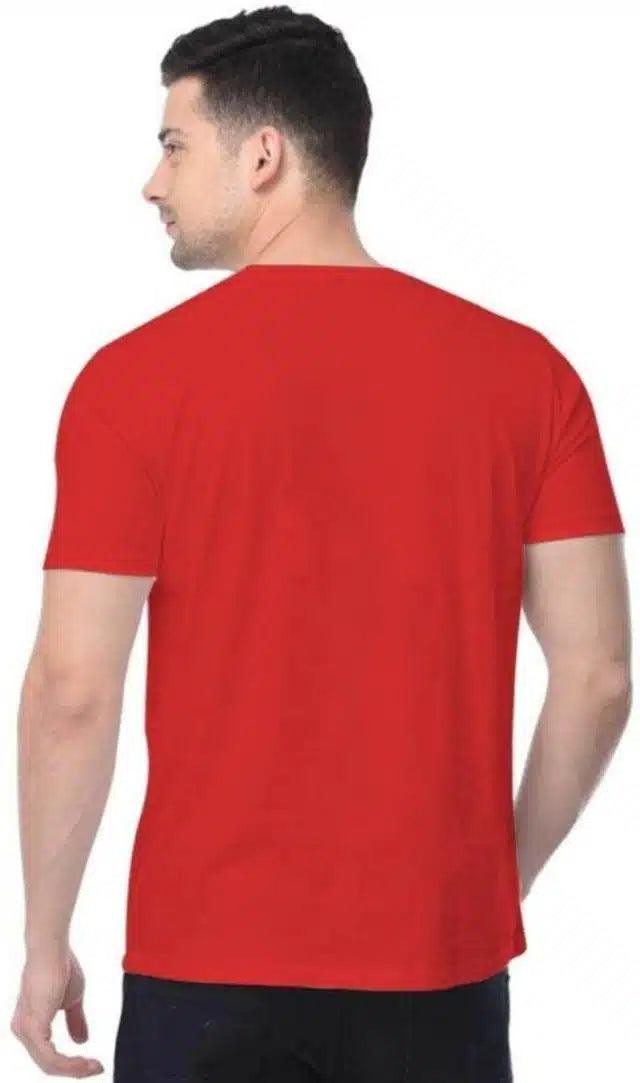 Printed Round Neck T-Shirt for Men (Red, L)