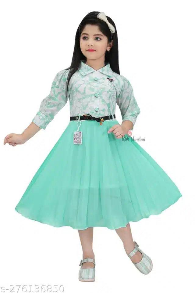 Cotton Blend Frock for Girls - Sky Blue (1-2 Years) - TREND BUY