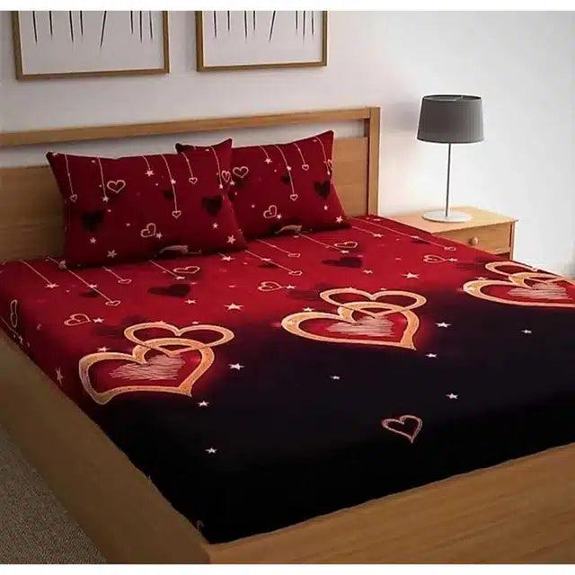 Microfibre Printed Double Bedsheet with 2 Pillow Covers (Red, 225x225 cm)