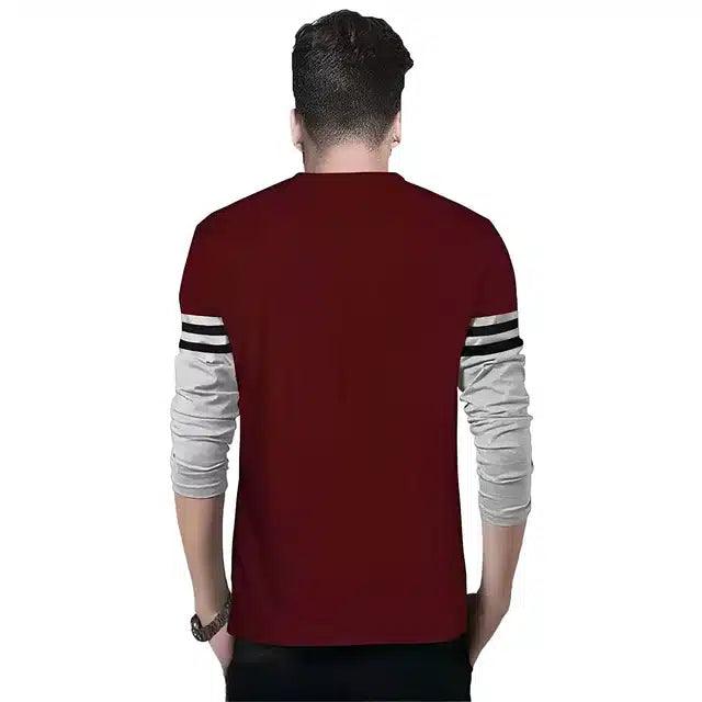 Regular fit Solid Men's Round Neck Full Sleeve T-Shirt (Maroon, M)