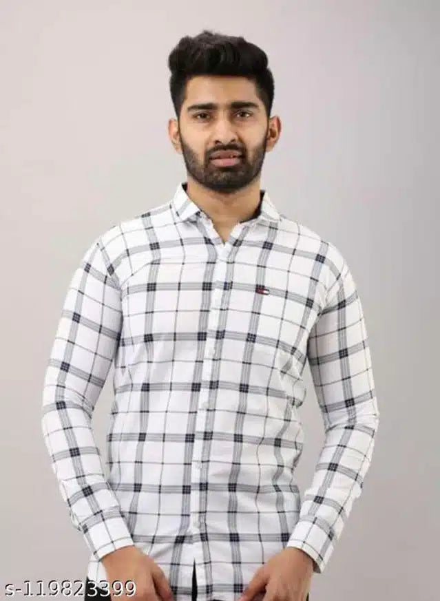 Cotton Full Sleeves Shirt for Men (Off White, M)