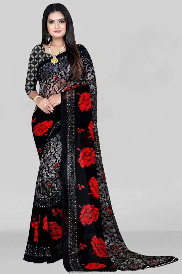 Printed Saree for Women (Black, 5.95 m) - TREND BUY