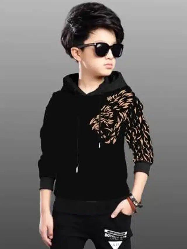 Full Sleeves Hoodie T-Shirt for Boys (Black, 8-9 Years)