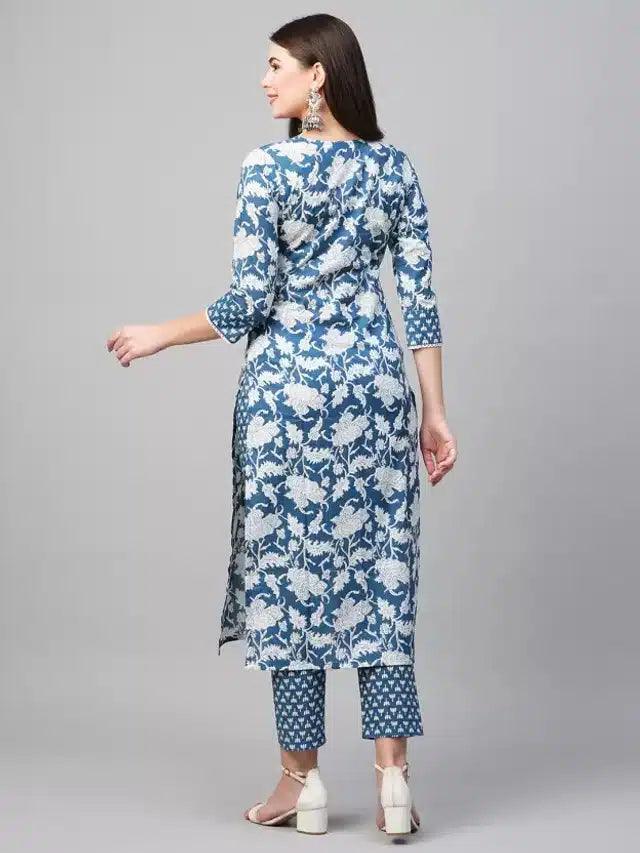 Viscose Rayon Printed Kurta Set for Women (Blue, S ) - TREND BUY