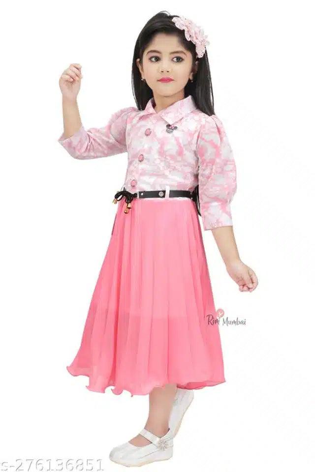 Cotton Blend Frock for Girls - Pink (1-2 Years) - TREND BUY