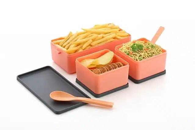 Plastic Lunchbox with Spoon & Fork (Mint Green & Peach, 1500 ml) (Pack of 2)