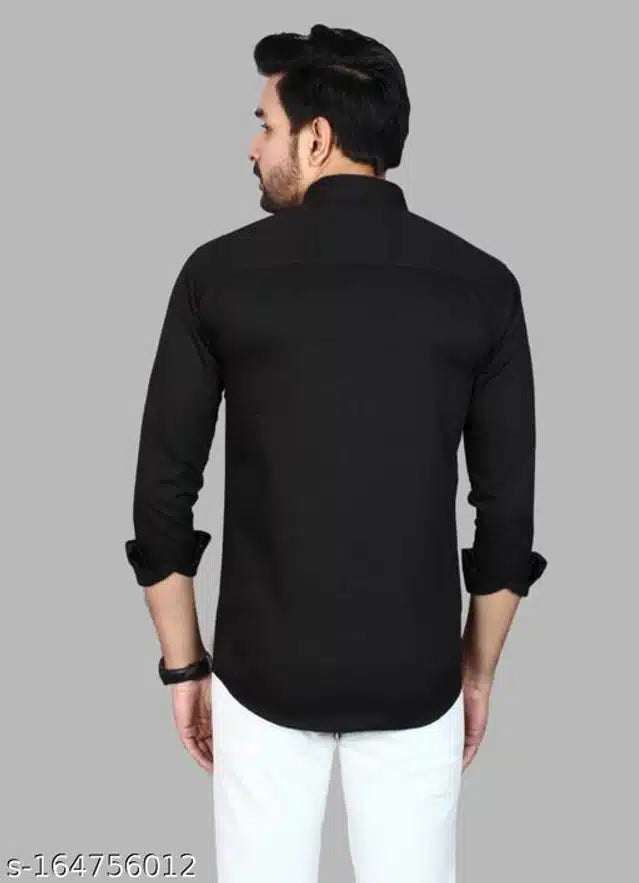 Cotton Blend Full Sleeves Shirt for Men (Black, M)