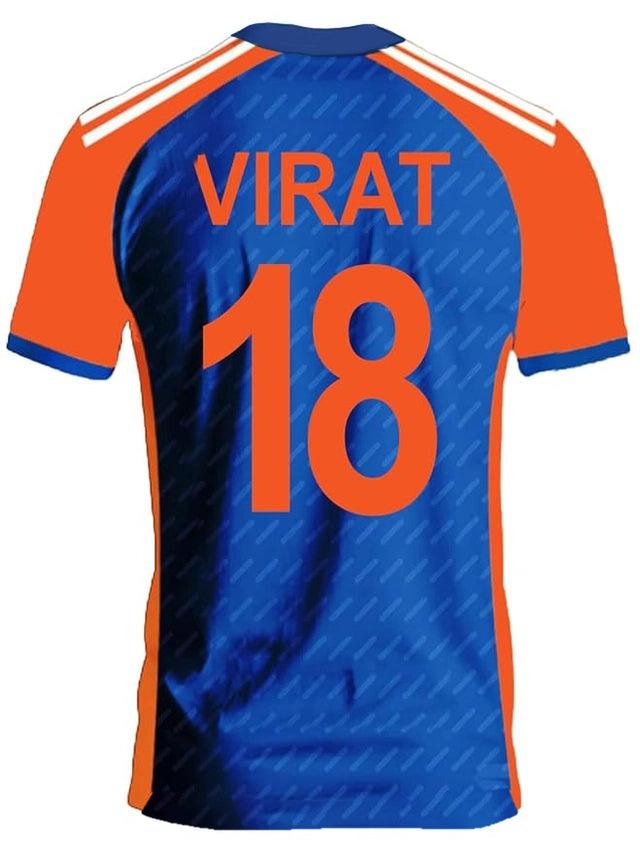 Virat Kohli World Cup Cricket Jersey for Men ((Blue & Orange, M)