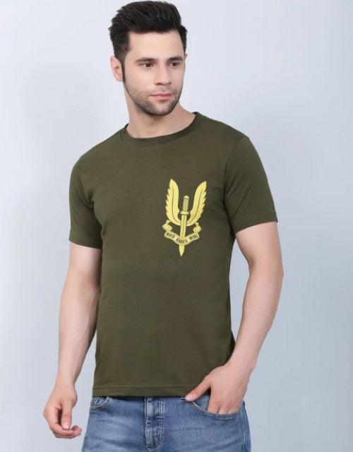 Dashy Club Hand Printed Olive 100% Cotton Round Neck Tshirt