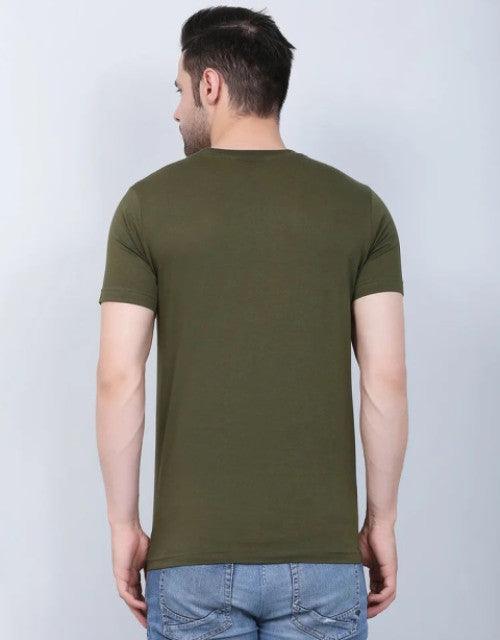 Dashy Club Hand Printed Olive 100% Cotton Round Neck Tshirt