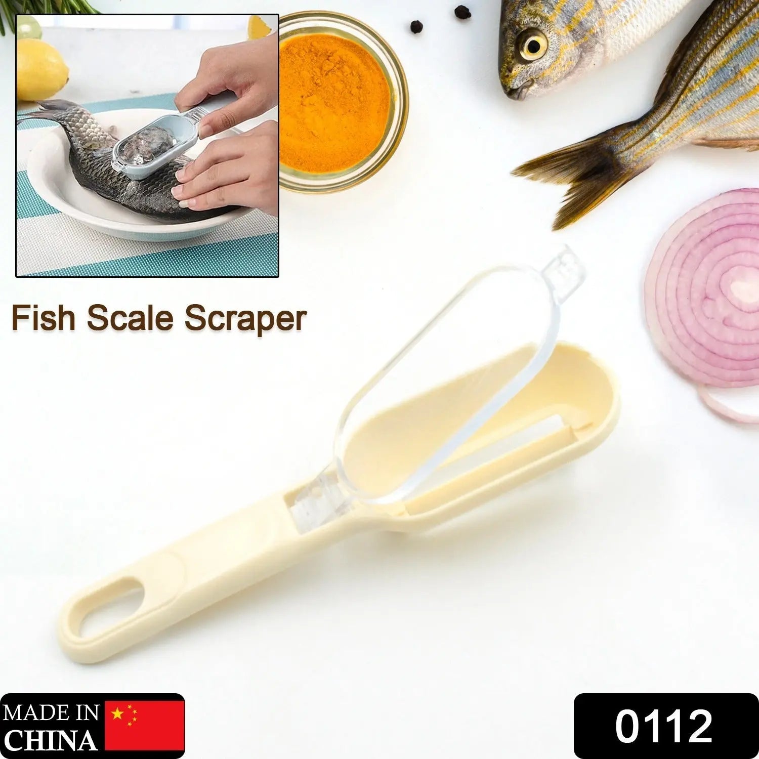 0112 Plastic Fish Scales Graters Scraper Fish Skin Brush Fish Cleaning Tool Scraping Scales Device With Cover Home Kitchen Cooking Tools 1 Pieces - Image #1