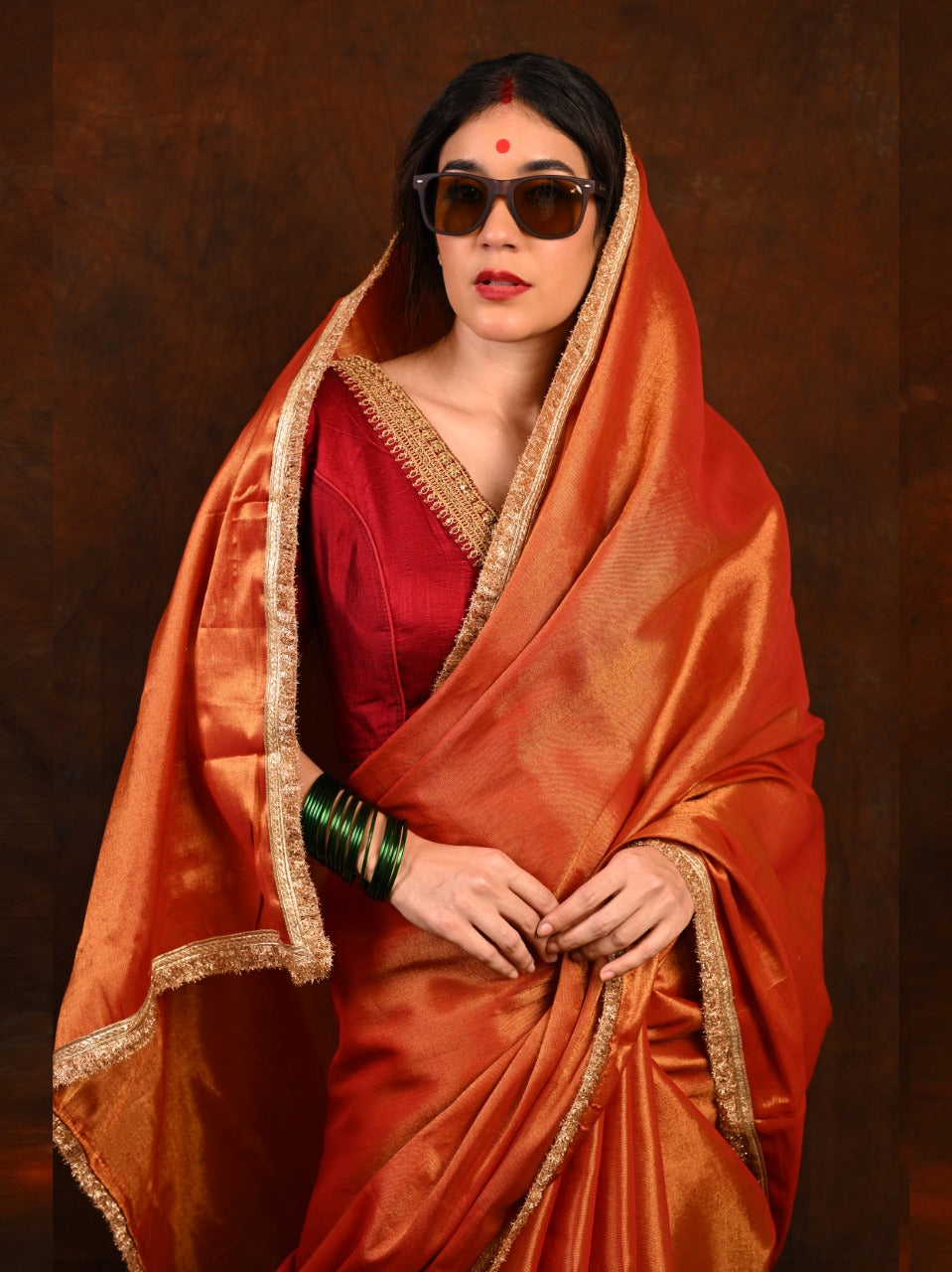 Pure Dual Shade Silk Saree with Stitched Embroidered Blouse