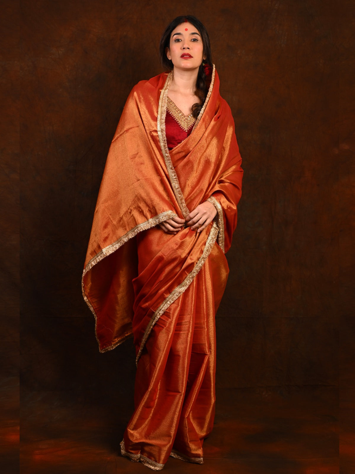 Pure Dual Shade Silk Saree with Stitched Embroidered Blouse