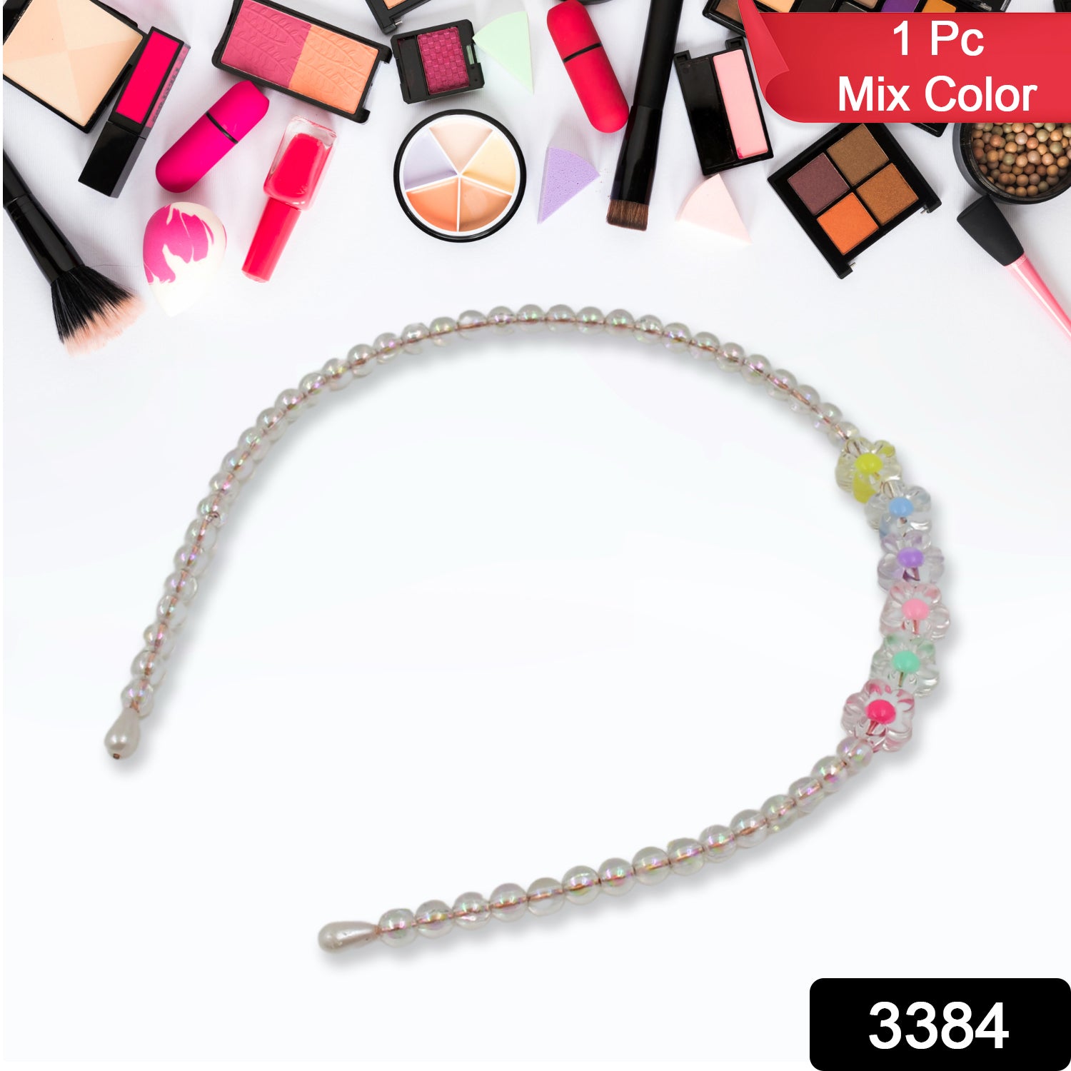 Hair Accessories Metal Handmade Colorful Beads With Pearls Fancy Party Hairband (1 Pc Mix Design)