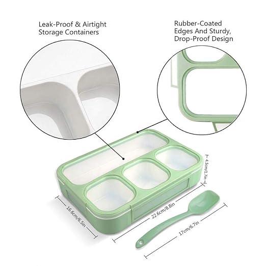 4 Compartment Lunch Box – Reusable Microwave & Freezer Safe Food Containers with Spoon