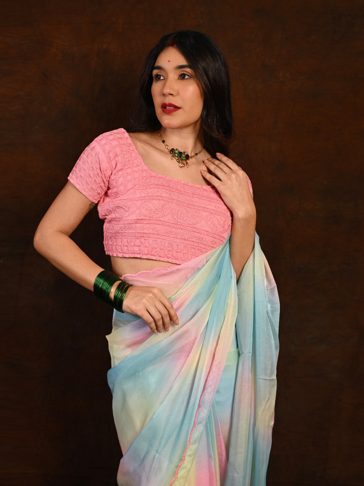 Exquisite Taby Organza Saree with Heavy Thread-Work Blouse