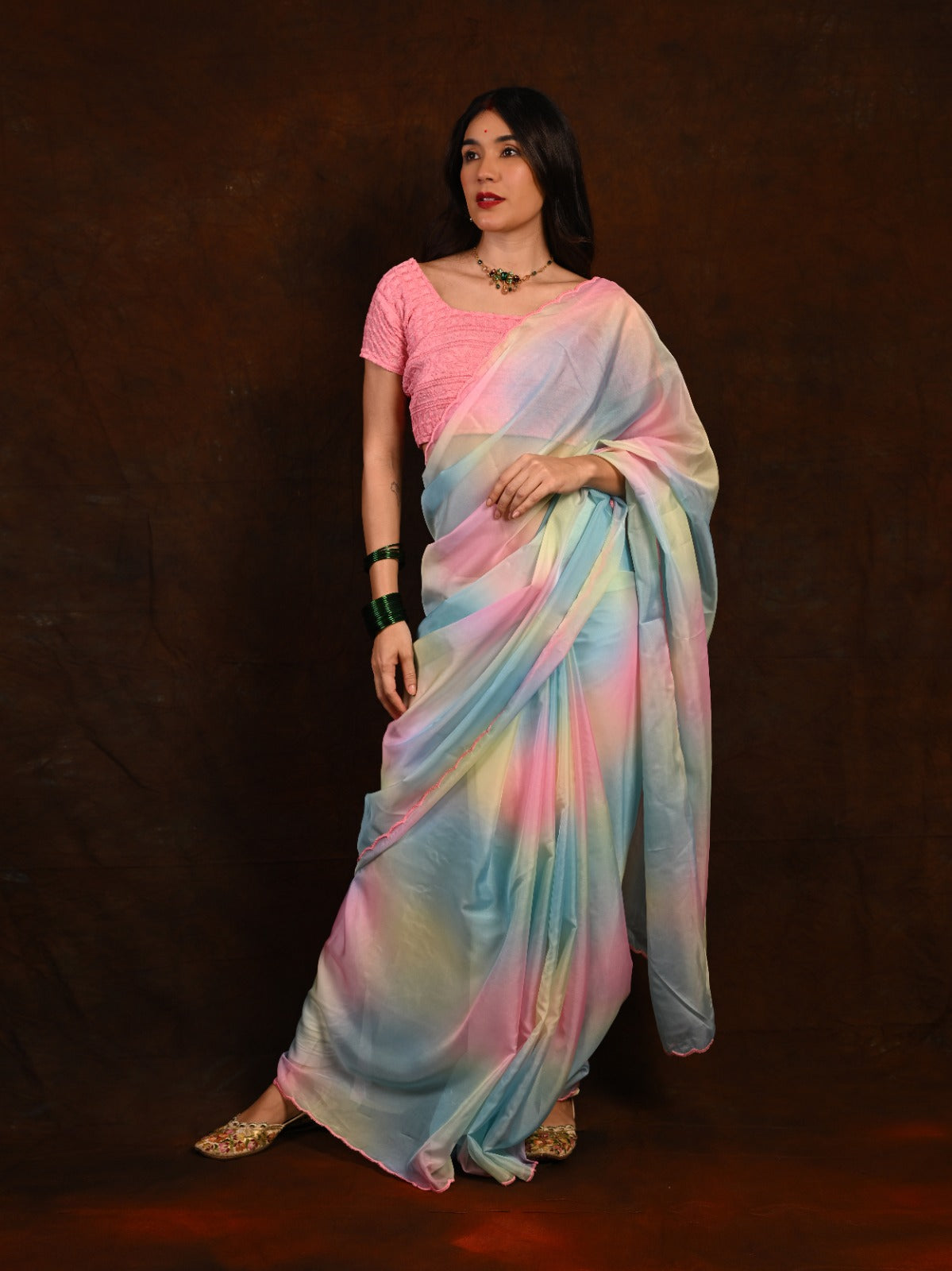 Exquisite Taby Organza Saree with Heavy Thread-Work Blouse