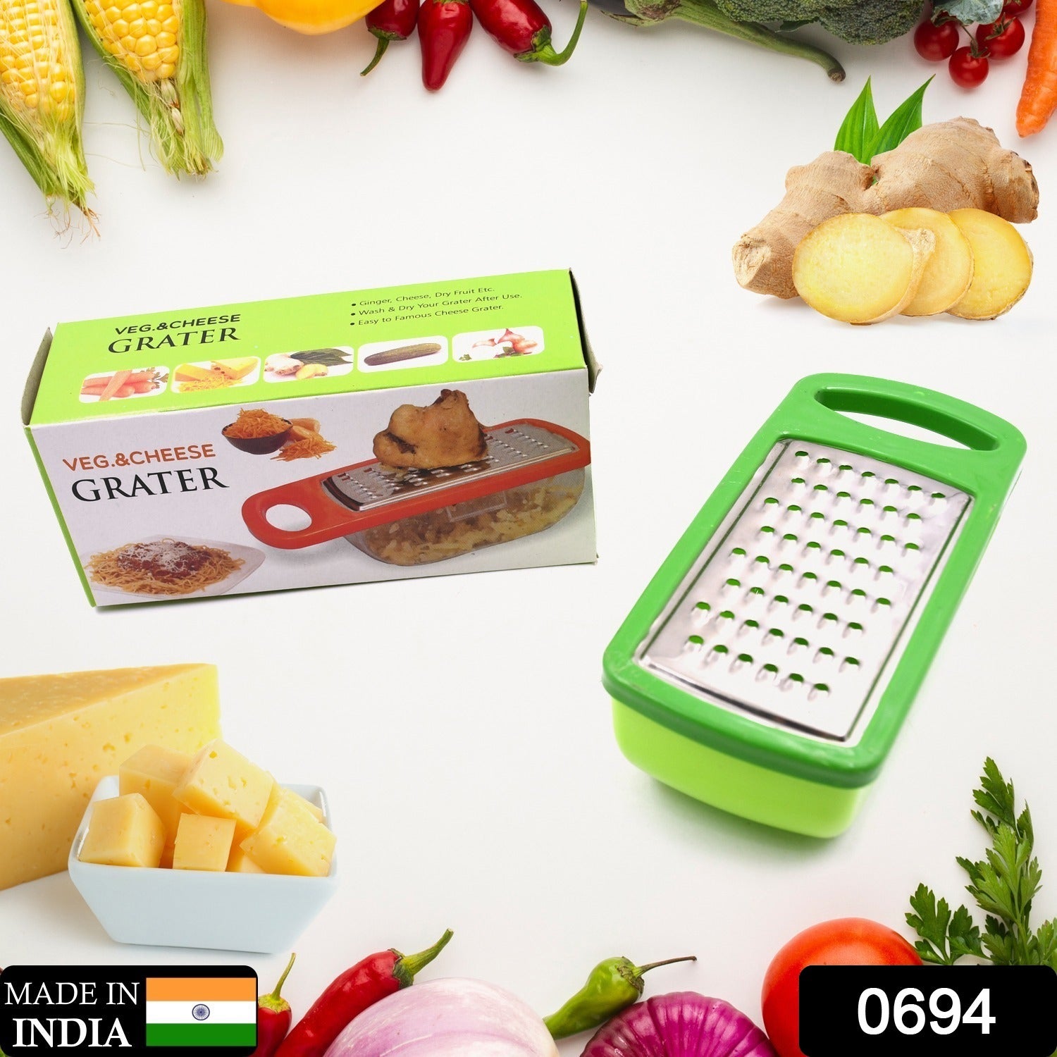 0694 Plastic And Stainless Steel Veg Cheese Mill Grater Standard Collector Box Kitchen Ware With Detachable Storage Container