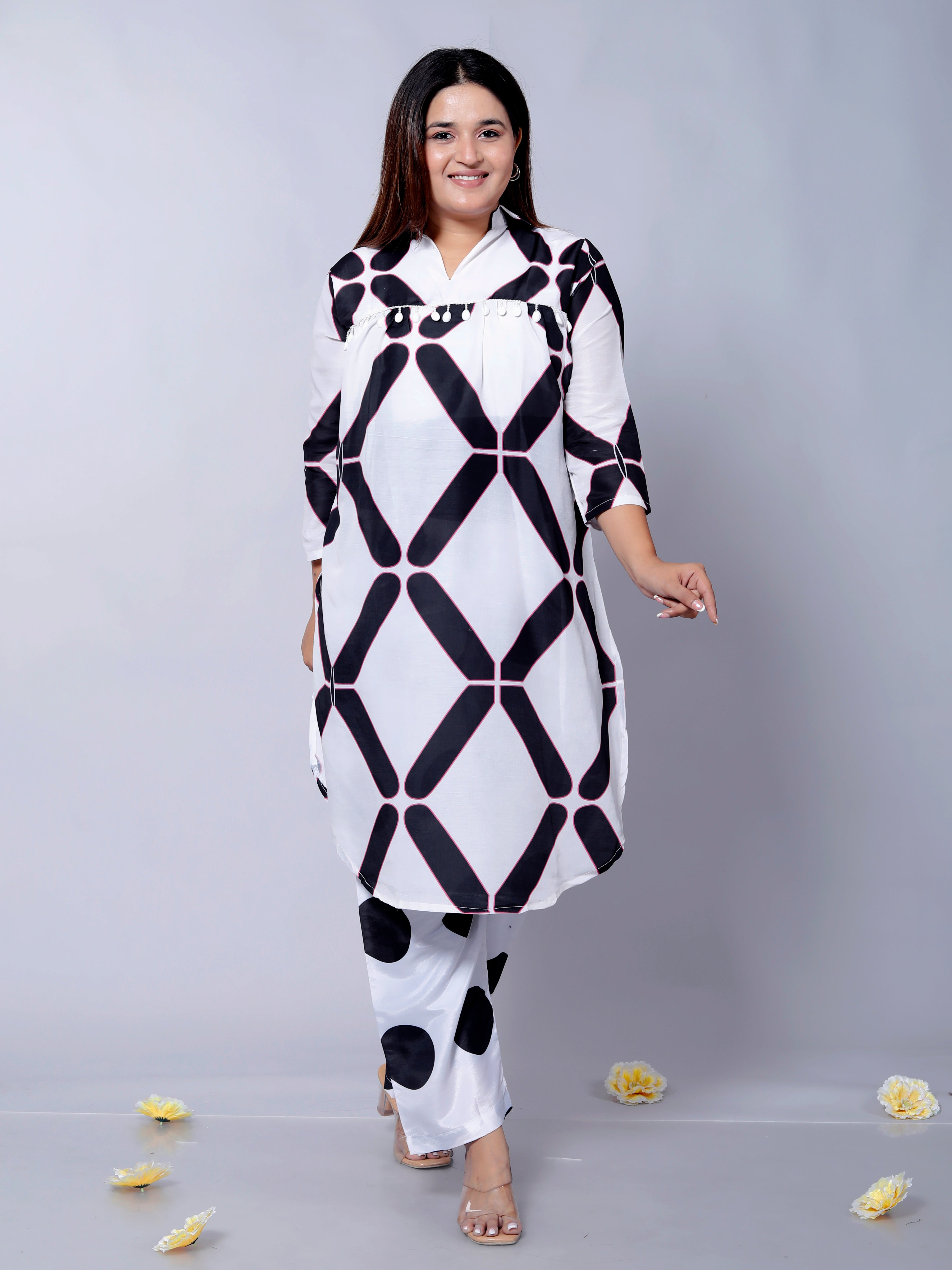 Elegant Clamp Printed Co-Ord Set D01196 – Stylish Two-Piece Muslin Cotton Outfit