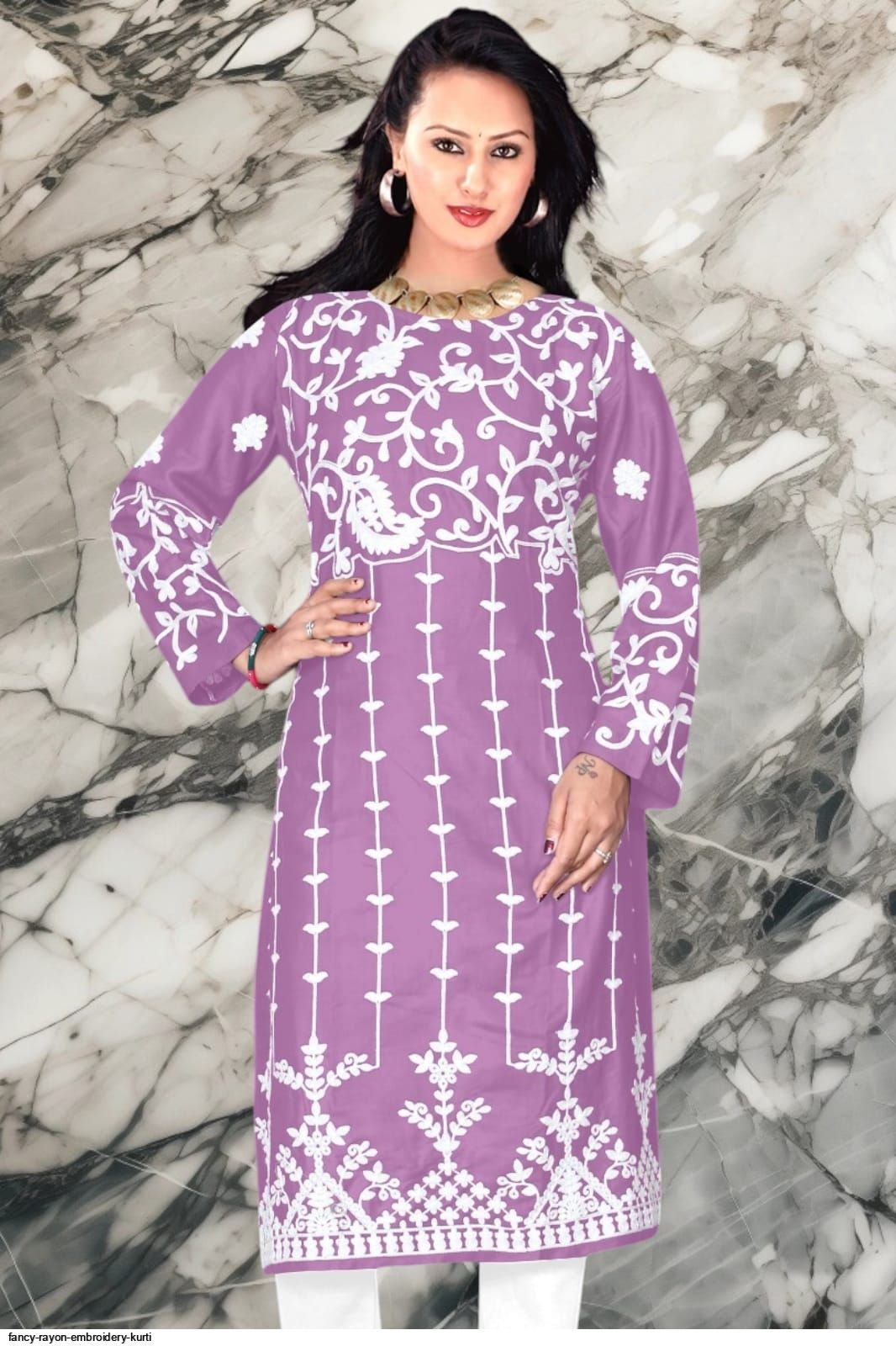 Fancy Rayon Embroidery Kurti - Fully Stitched