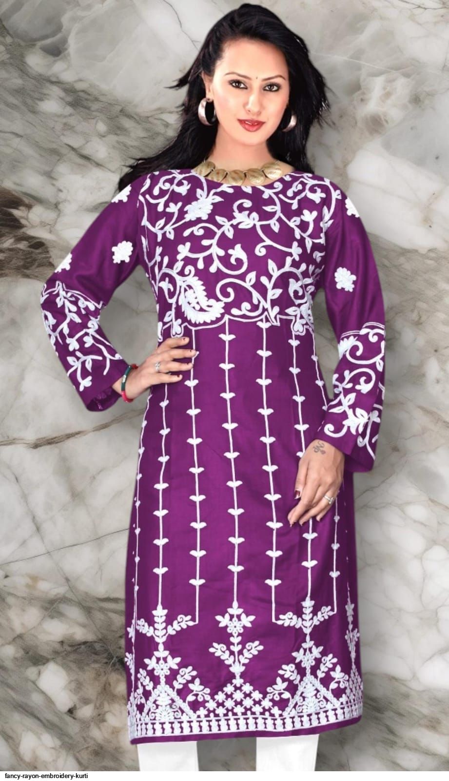 Fancy Rayon Embroidery Kurti - Fully Stitched