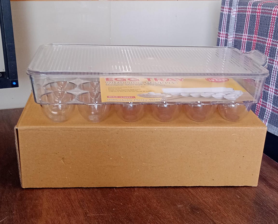 Plastic 18 Cavity Egg Storage Box Or Egg Trays For Refrigerator With Lid  Handles High Quality Rectangular Egg Tray Box For 18 Egg (1 Pc)