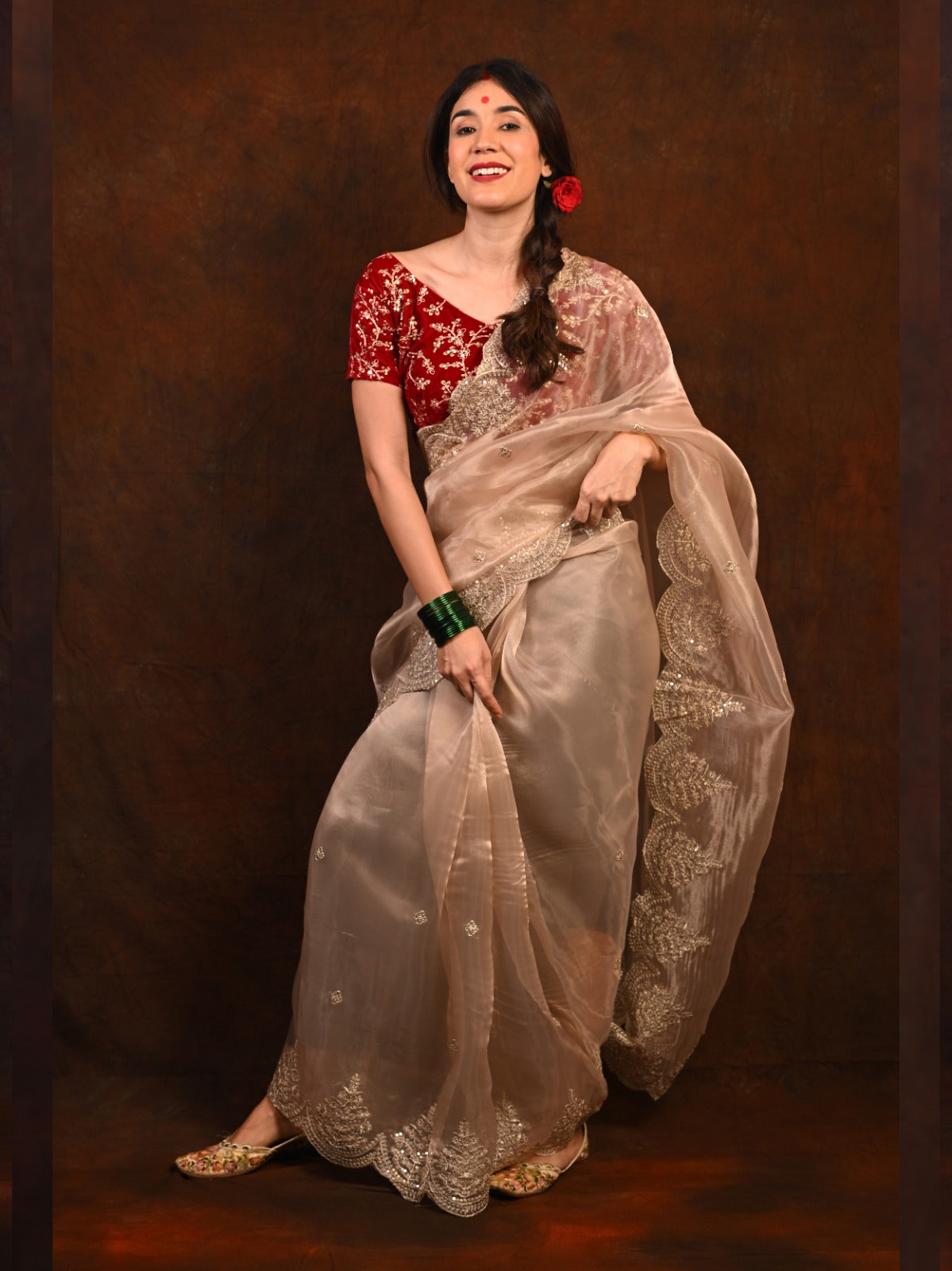 Tissue Organza Saree with Intricate Embroidered Work – Perfect for Festive Occasions S2010