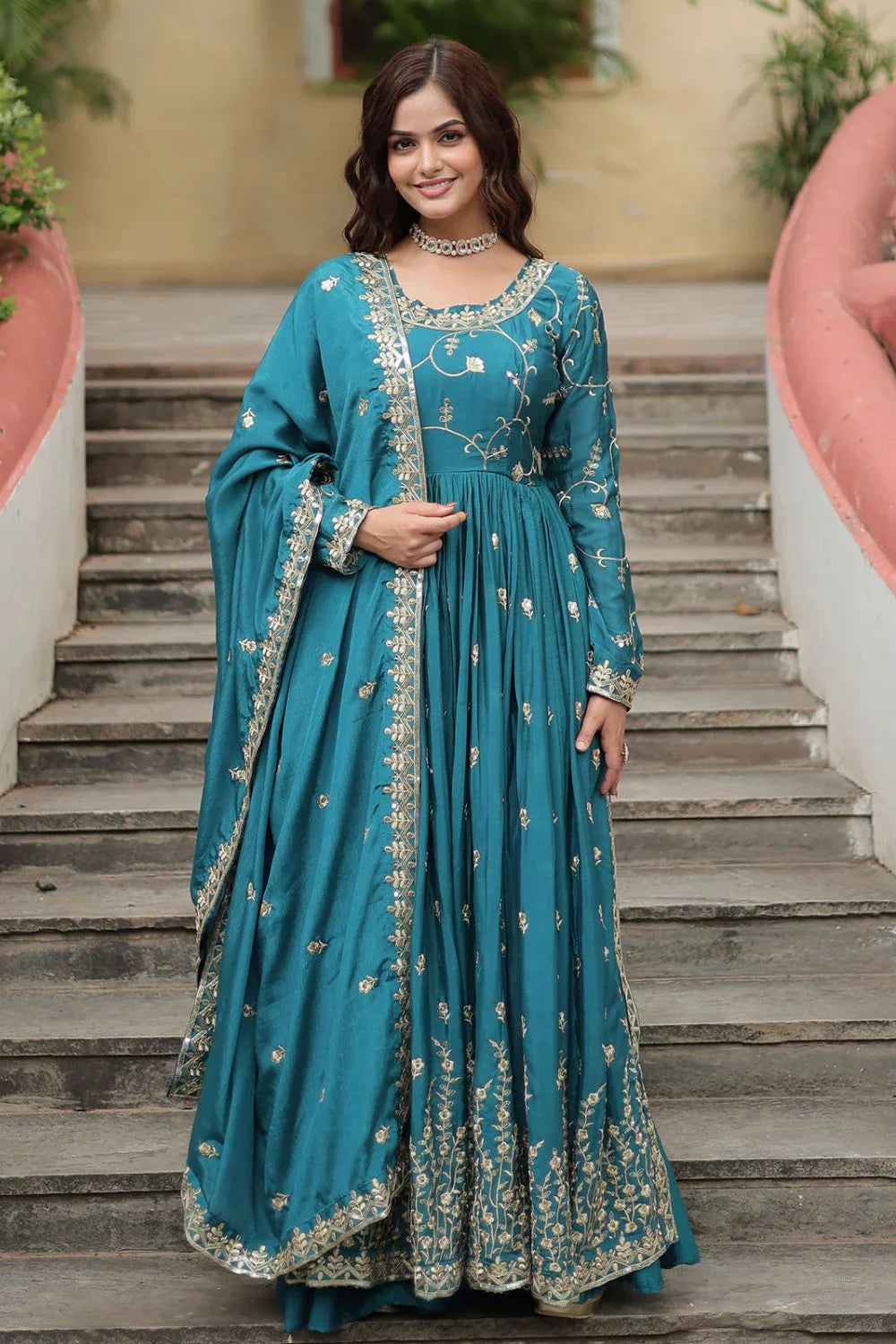 Rama Blue Sharara Suit with Sequins Embroidery - TrendBuy