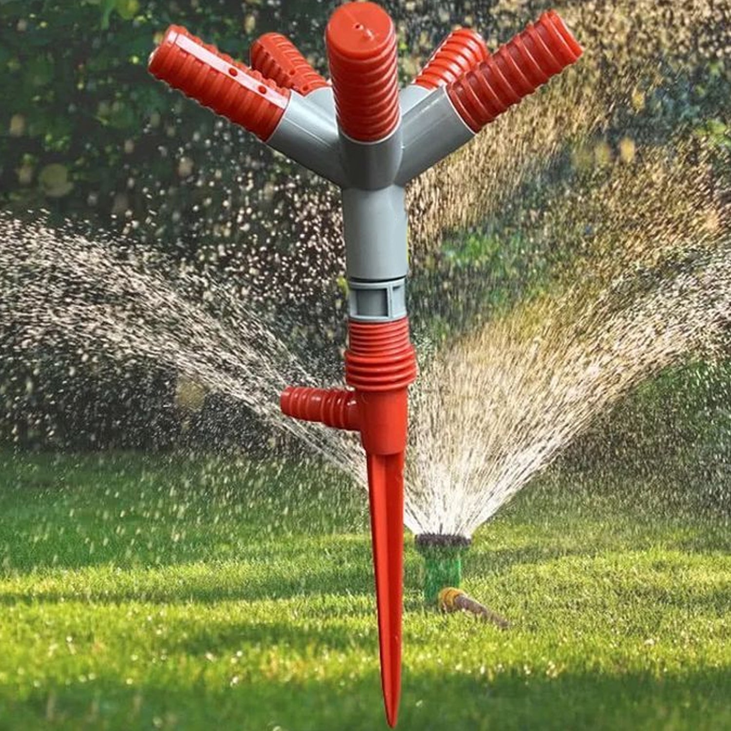 7537 Garden Sprinkler 360  Rotating Adjustable Round 3 Arm Lawn Water Sprinkler For Watering Garden Plantspipe Hose Irrigation Yard Water Sprayer