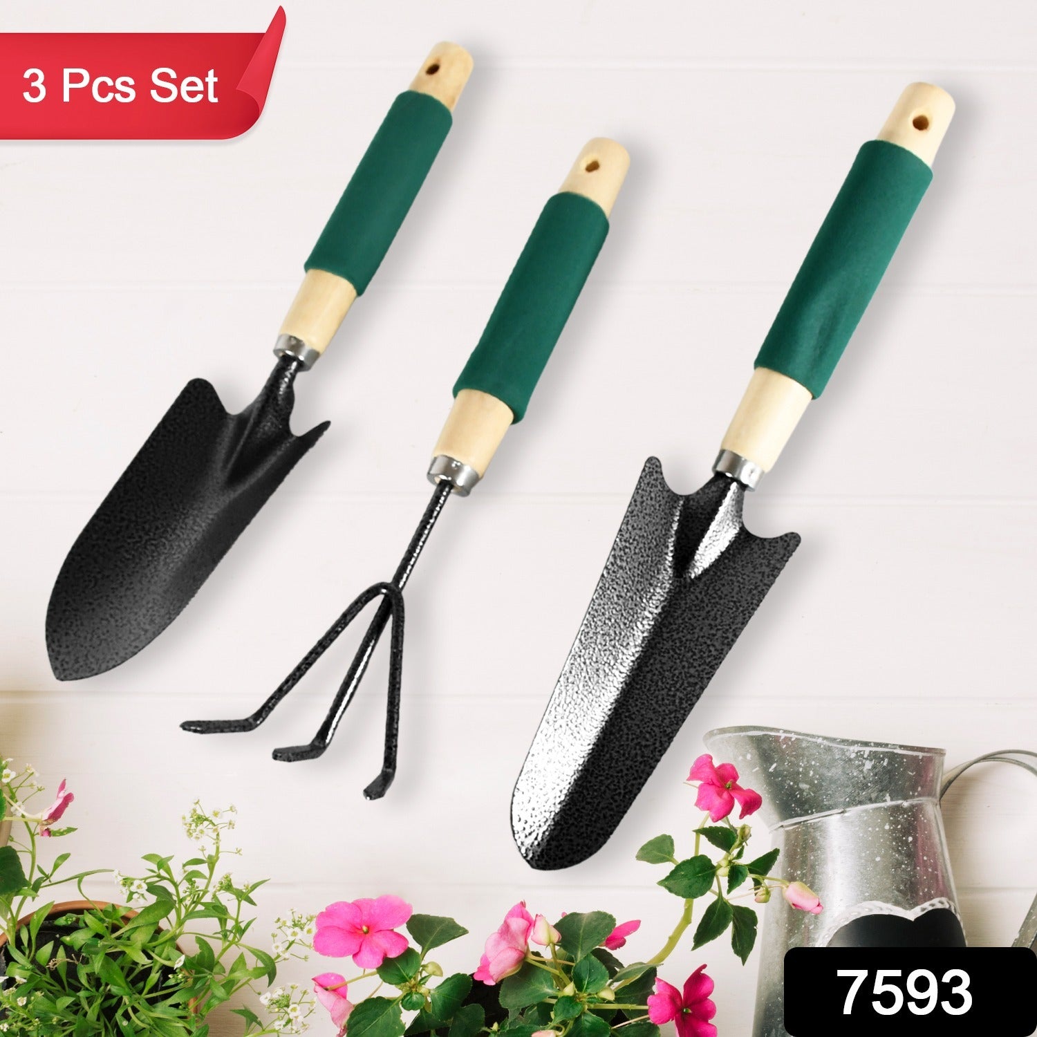 7593 Gardening Tools - Hand Cultivator Trowel Heavy Duty With Ergonomic Wooden Handle For Transplanting And Digging (3 Pcs Set)