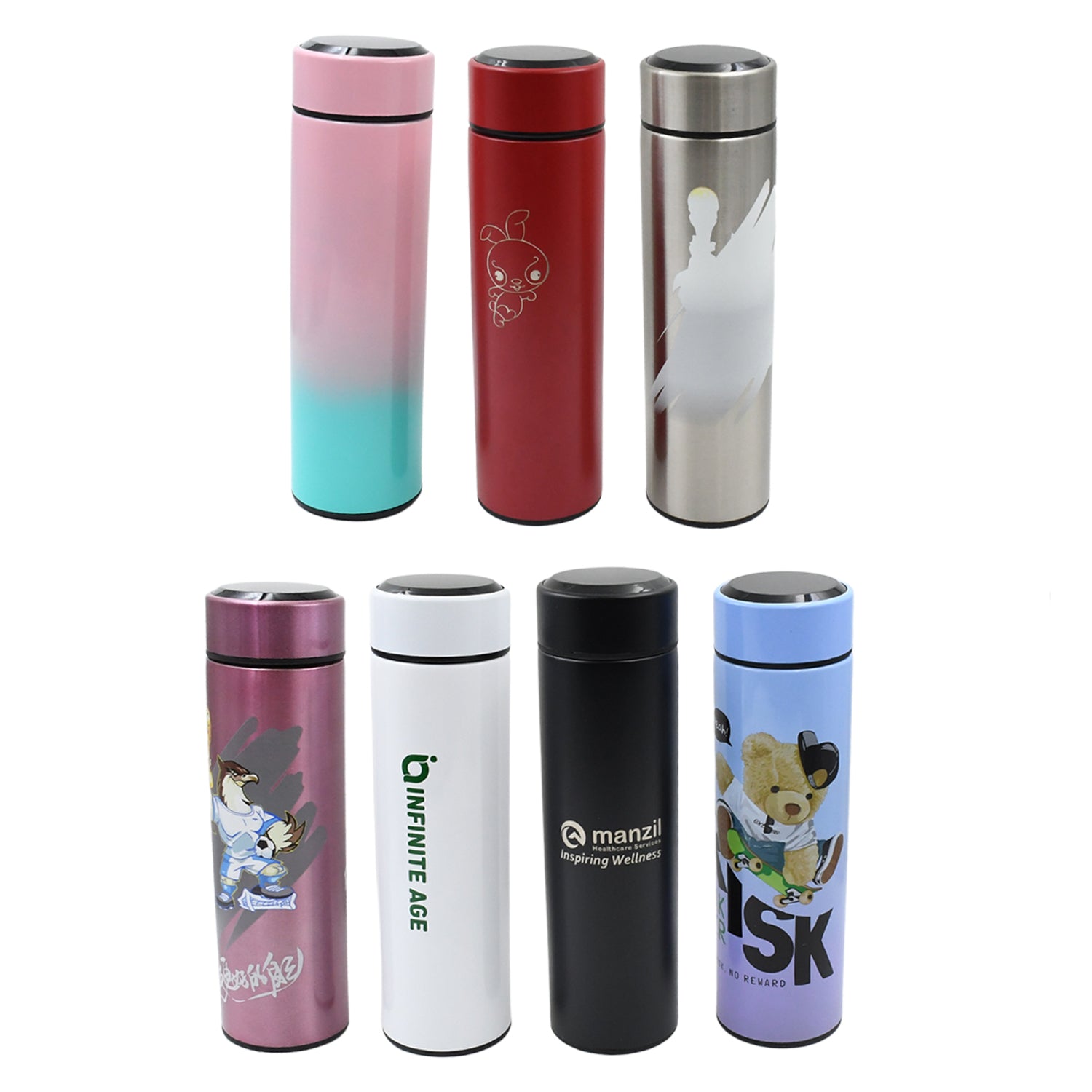 Printed Smart Vacuum Insulated Water Bottle With Led Temperature Display (1 Pc  500 Ml Approx  Multicolor  Mix Design )