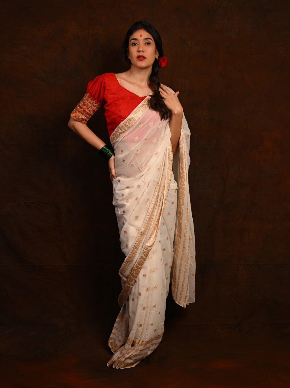 Viscose Georgette Saree with Embroidered Silk Blouse