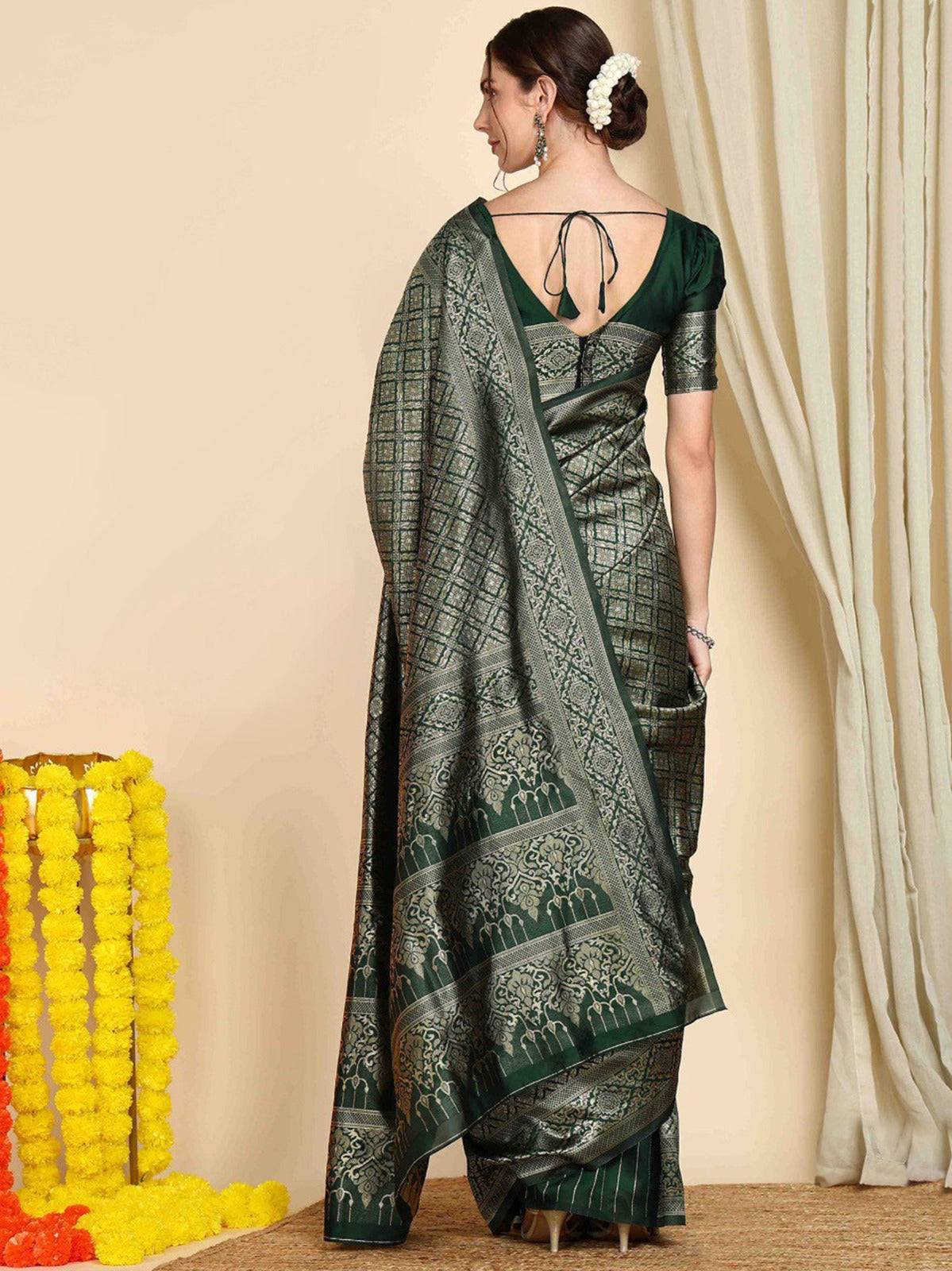 green banarasi silk saree