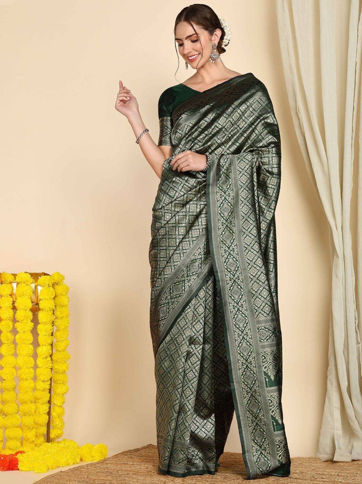 green banarasi silk saree