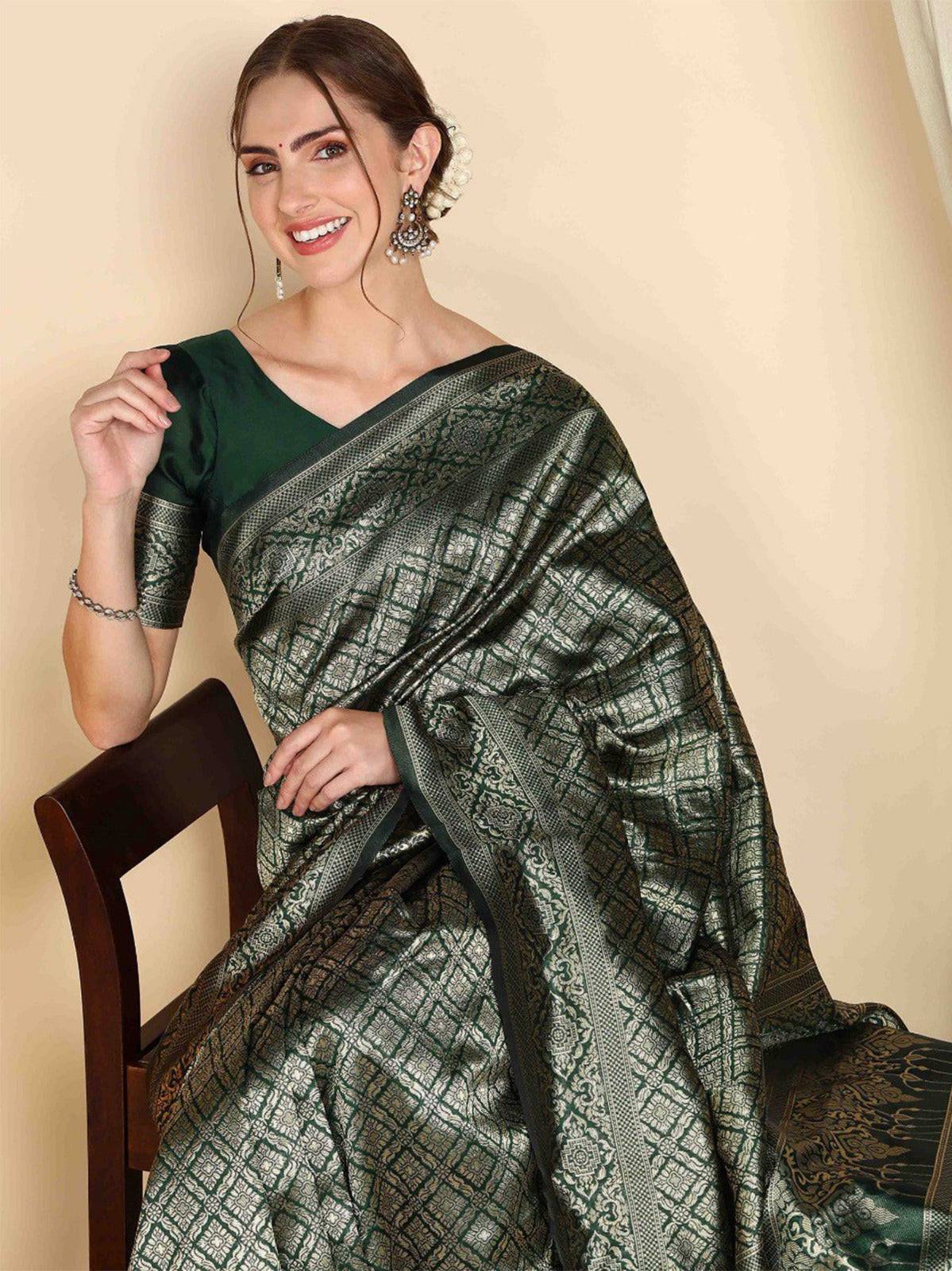 green banarasi silk saree