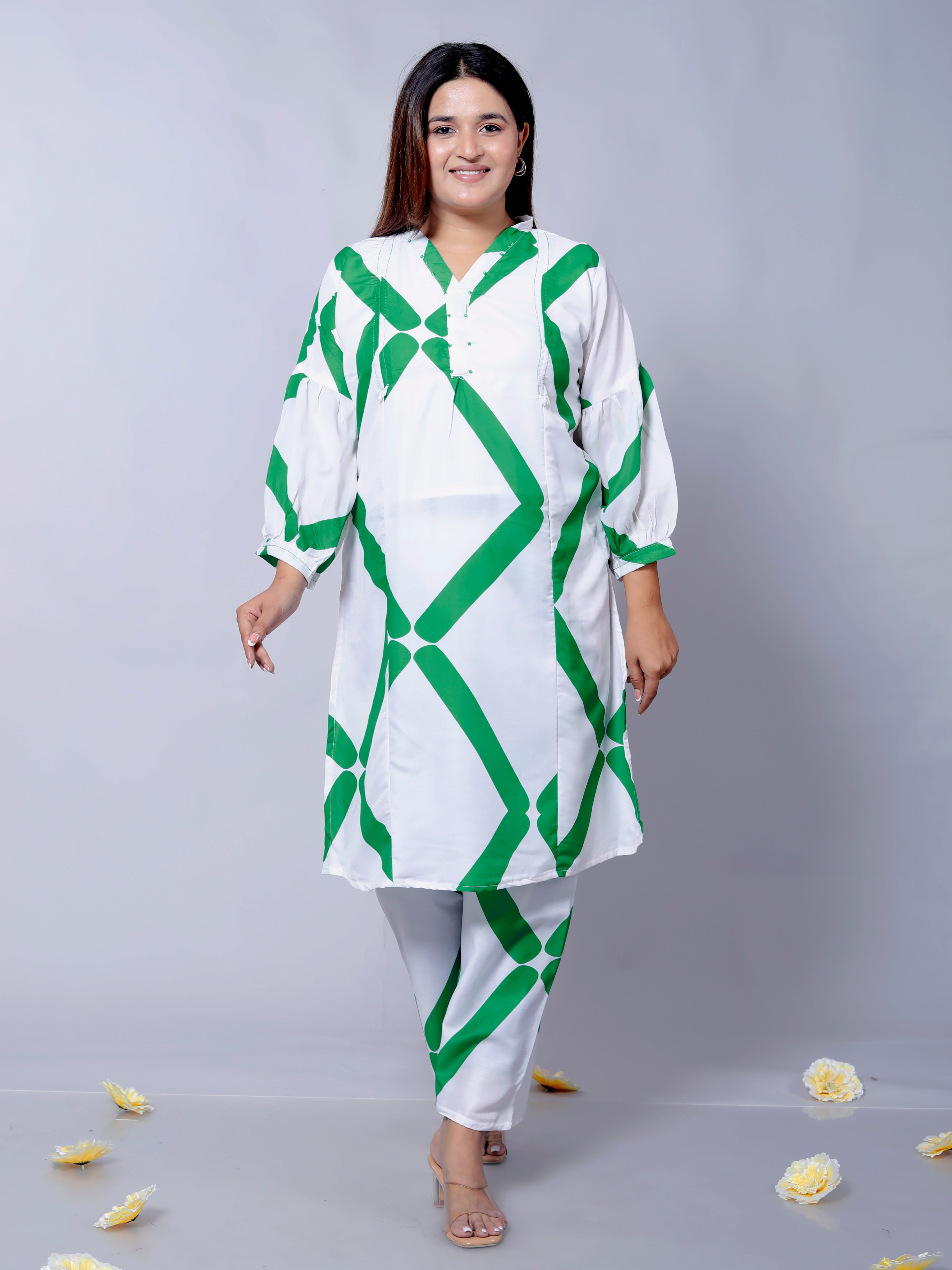 Green Clamp Party Co-Ord Set D01195 – Stylish Muslin Cotton Two-Piece Outfit